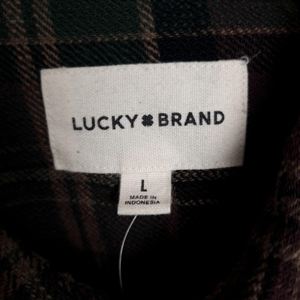 Lucky Brand Flannel Shirt Mens Large Green Burgundy Plaid Button Up Heavyweight - Picture 14 of 16